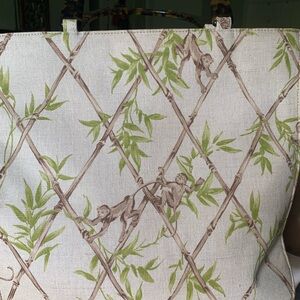 Talbots Handbag Linen Fabric Diamond Trellis Tortoiseshelllike Handles Zipper